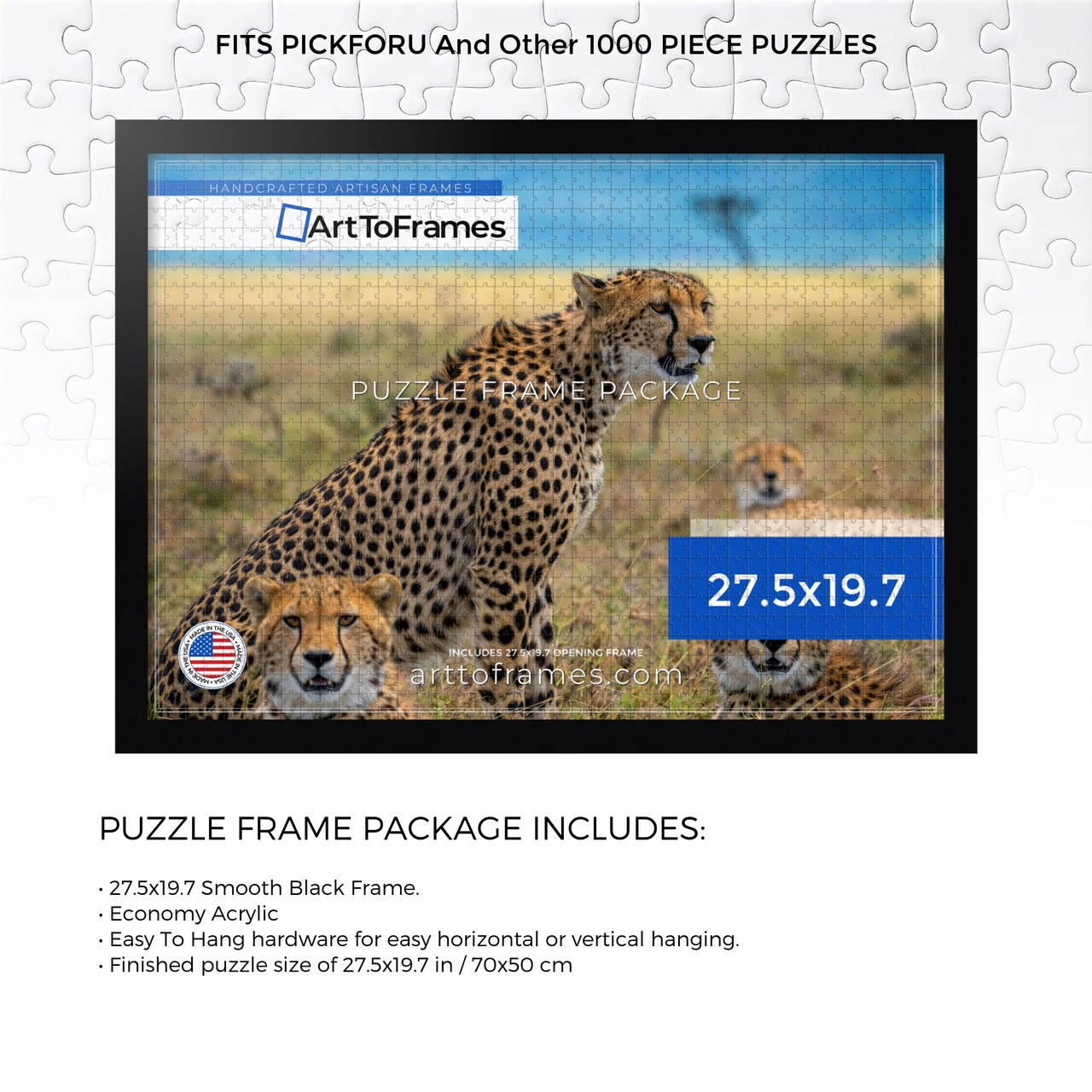 ArtToFrames 27.5x19.7 INCH / 70x50 CM Puzzle Frame for 1000 piece Puzzles.This 1.00 Inch Custom Wood Frame for Puzzles Comes with Economy Acrylic, Available in Multiple Colors